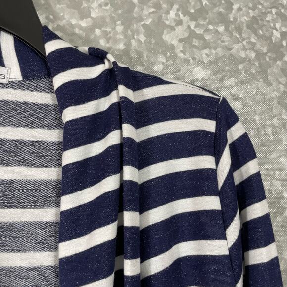 Moa Moa Blue Stripes Open Front Lightweight Cardigan - Size Medium- Sheer Panel - Picture 2 of 6